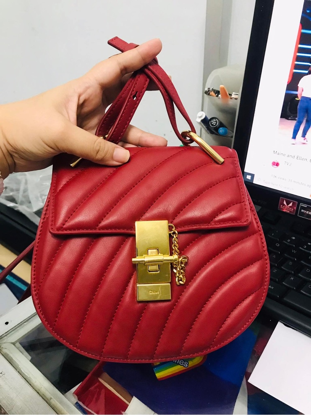 Chloe Leather Crossbody Handbag with Gold Hardware